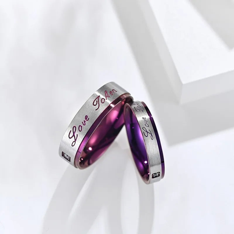 Stainless Steel Purple "Love Token" Couple Rings