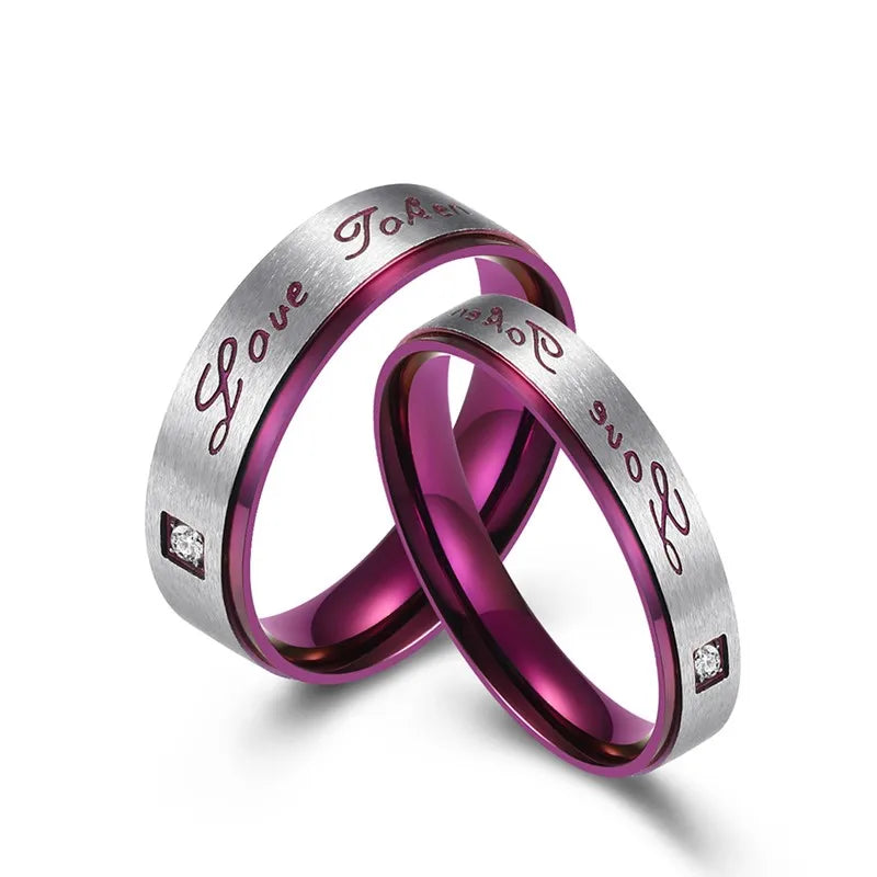 Stainless Steel Purple "Love Token" Couple Rings