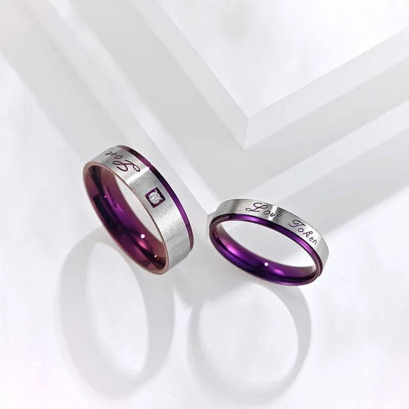 Stainless Steel Purple "Love Token" Couple Rings