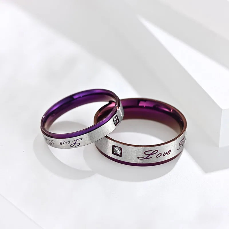 Stainless Steel Purple "Love Token" Couple Rings